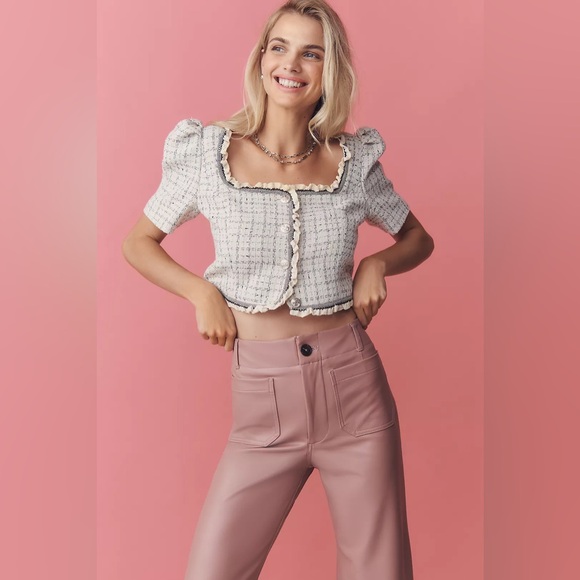 NWT Size 31 - The Colette Faux Leather Crop Wide-Leg Pants Maeve (NWT US$ 148) - Picture 3 of 16